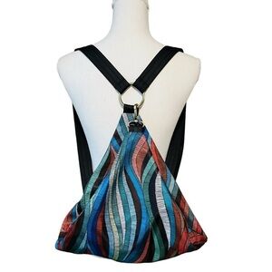 BLACK BUTTERFLY COLORFUL ABSTRACT PATTERN SMALL BACKPACK PURSE